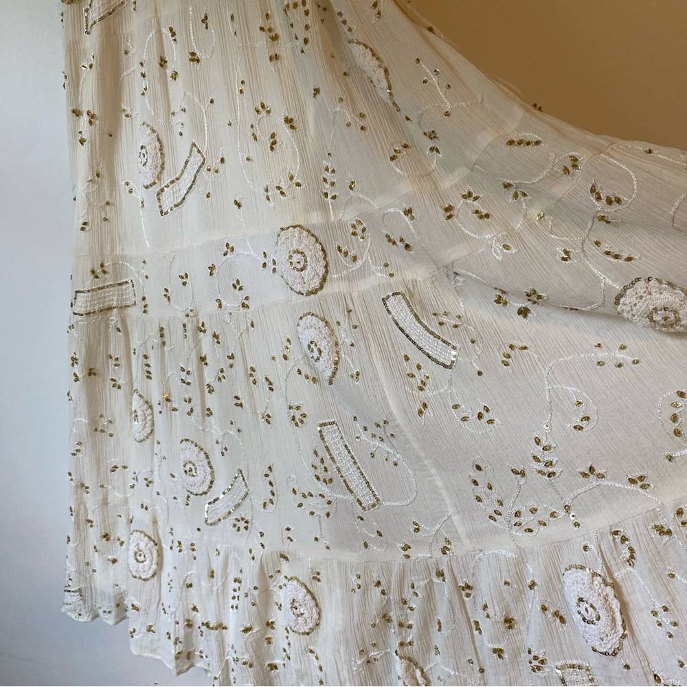 Laundry by Shelli Segal long sleeveless dress w/ bead & embroidery ivory size 4 - Picture 2 of 6